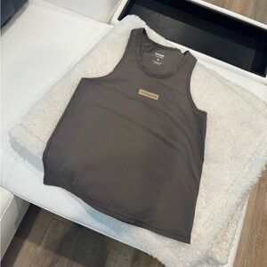 SOLD Praise Endurance Brown Perforated Tank Top with Logo Patch- Suede Color